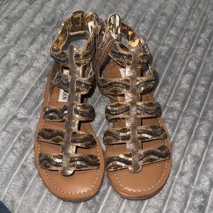 Steve Madden Tan and Gold Beaded Sandals